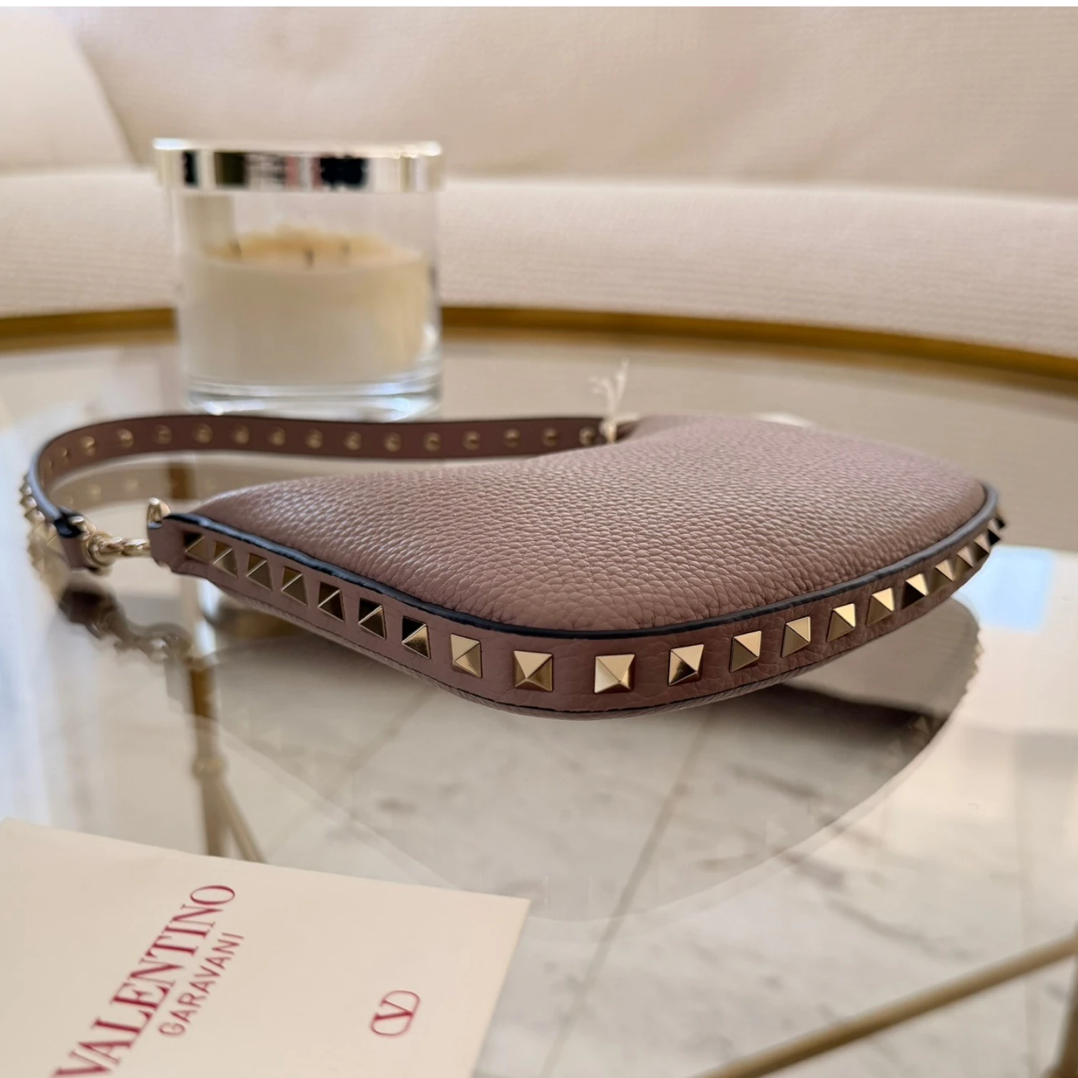 Valentino Garavani | Torebka Mini Rockstud ze skóry cielęcej z ziarnistym wykończeniem