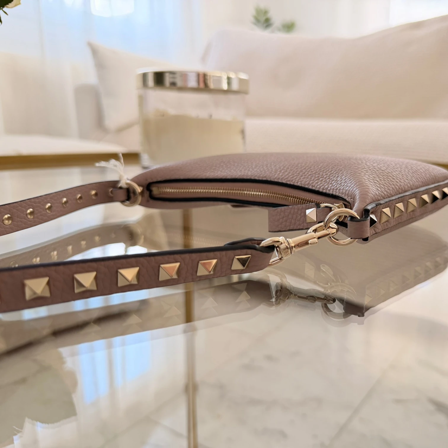 Valentino Garavani | Torebka Mini Rockstud ze skóry cielęcej z ziarnistym wykończeniem
