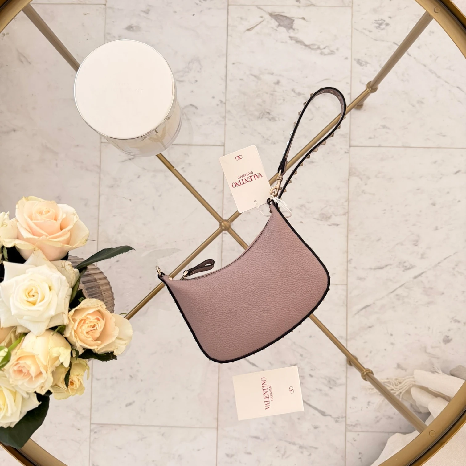 Valentino Garavani | Torebka Mini Rockstud ze skóry cielęcej z ziarnistym wykończeniem
