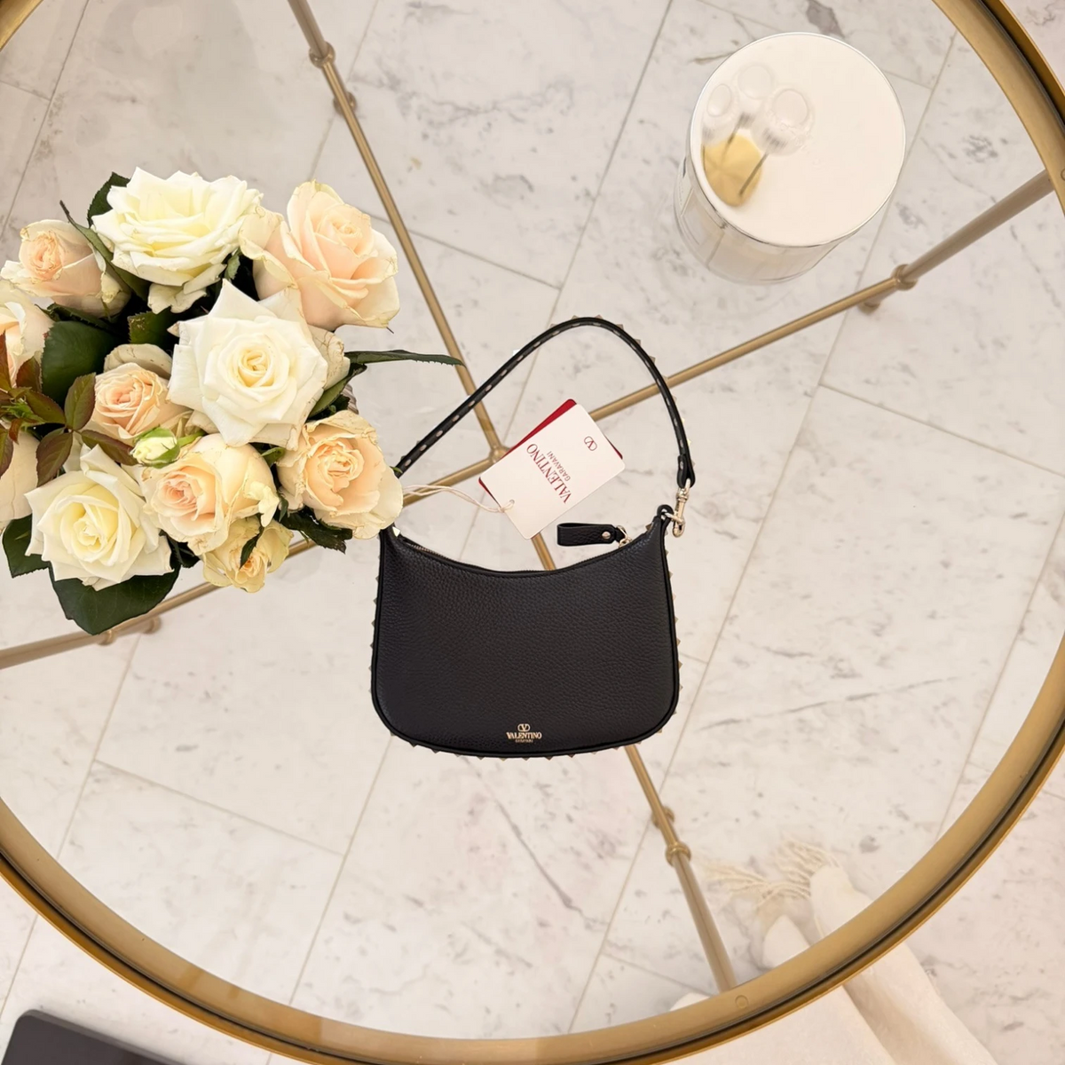 Valentino Garavani | Torebka Mini Rockstud ze skóry cielęcej o ziarnistej fakturze