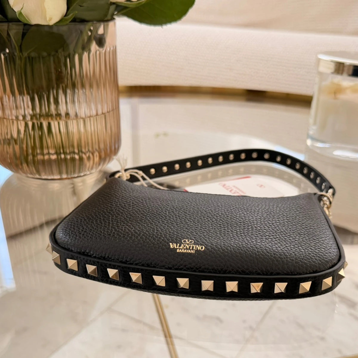 Valentino Garavani | Torebka Mini Rockstud ze skóry cielęcej o ziarnistej fakturze
