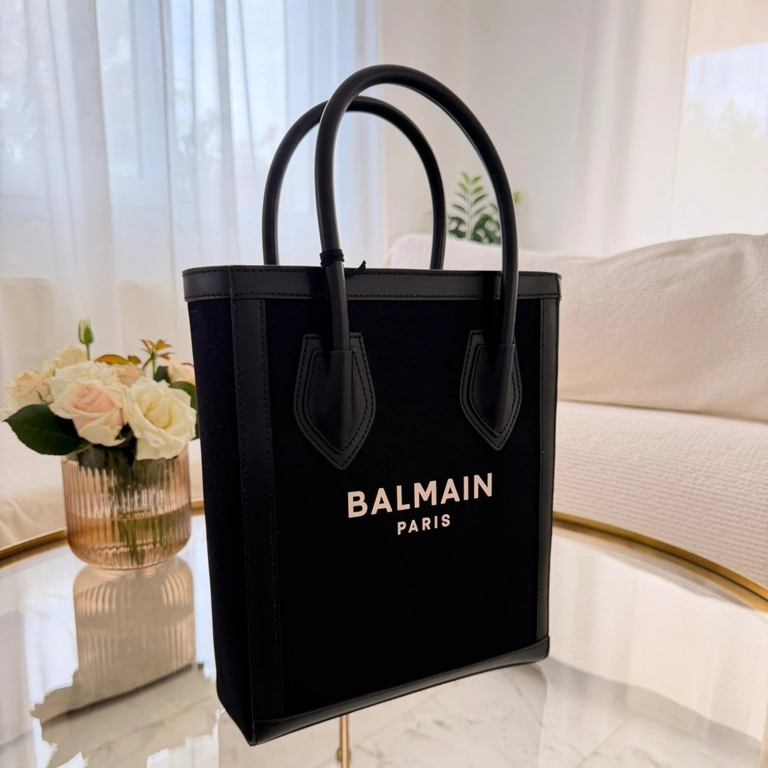 Balmain | Leather-trimmed canvas tote bag