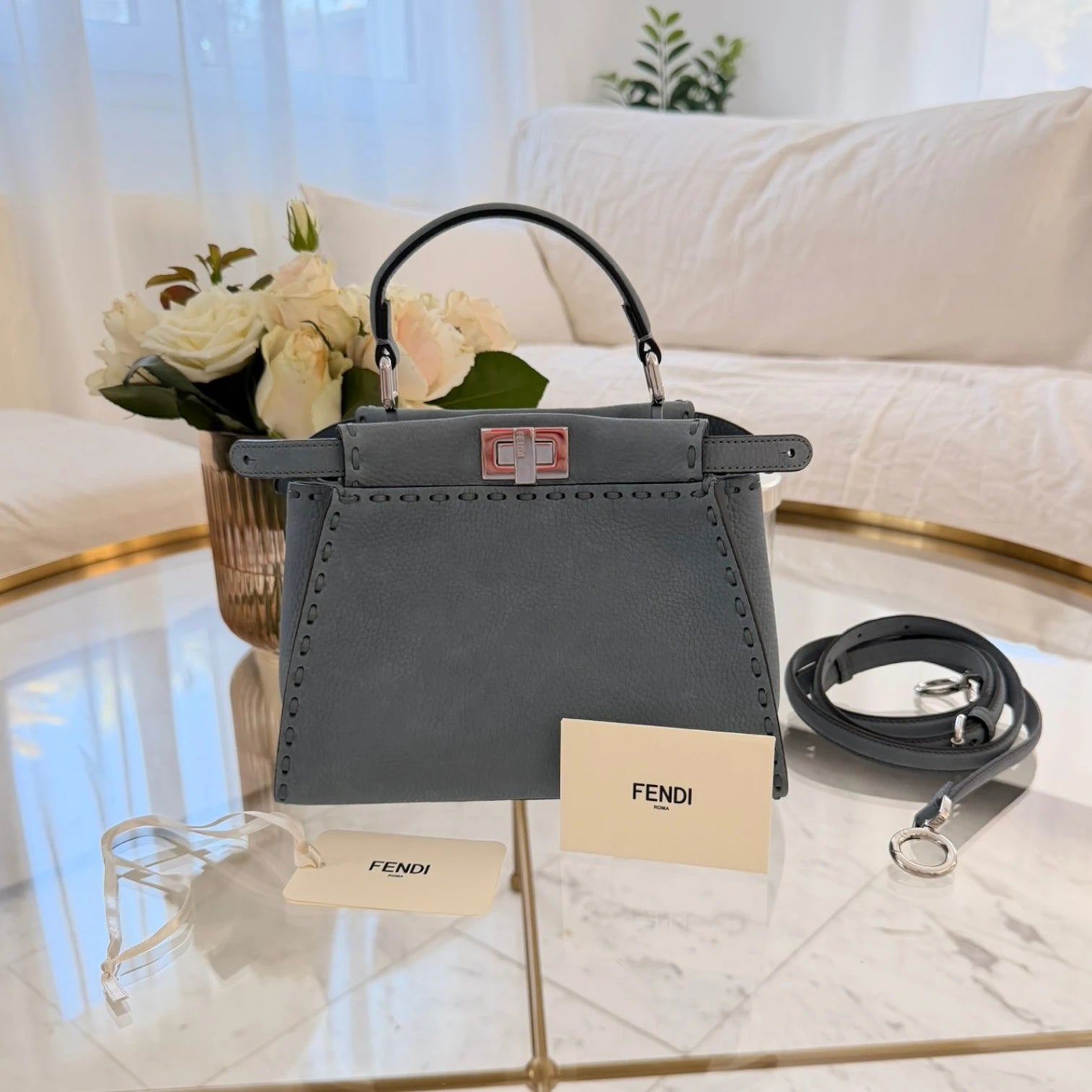 Fendi Mini Peekaboo tote bag, structured leather with double clasp available in Cyprus at HOUSE of MICY