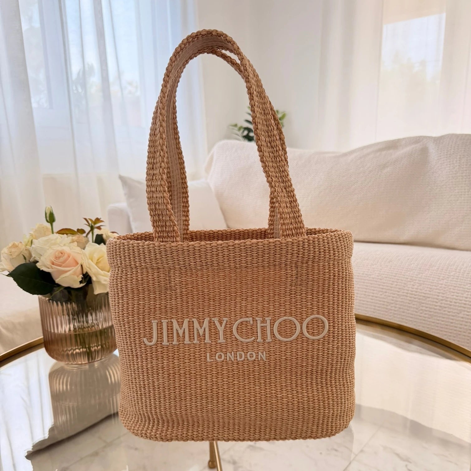 Jimmy Choo | Logo raffia beach bag