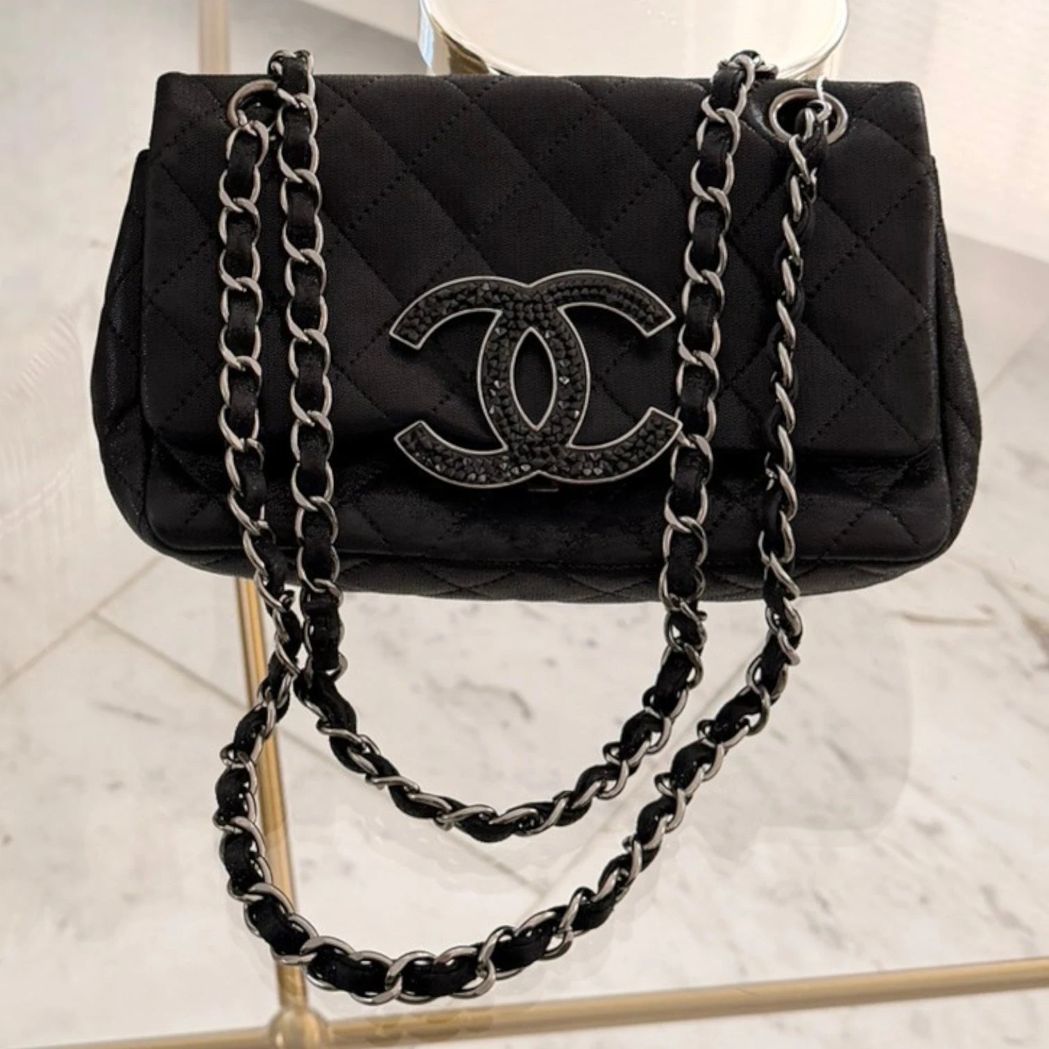 Chanel iridescent caviar crystal CC Wallet On Chain crossbody, silver hardware available in Cyprus at HOUSE of MICY