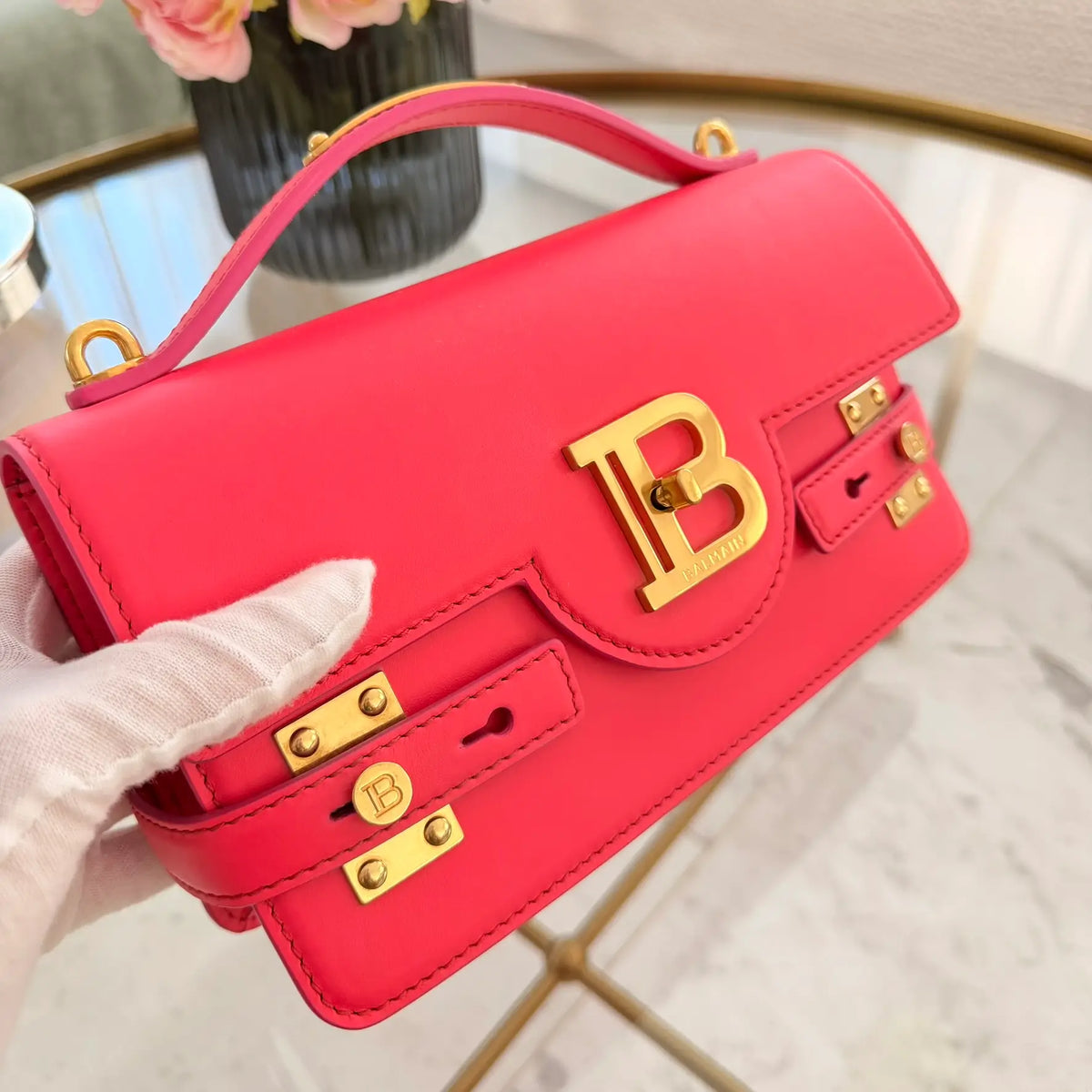 Balmain | Różowa skórzana torba na ramię B-Buzz 24