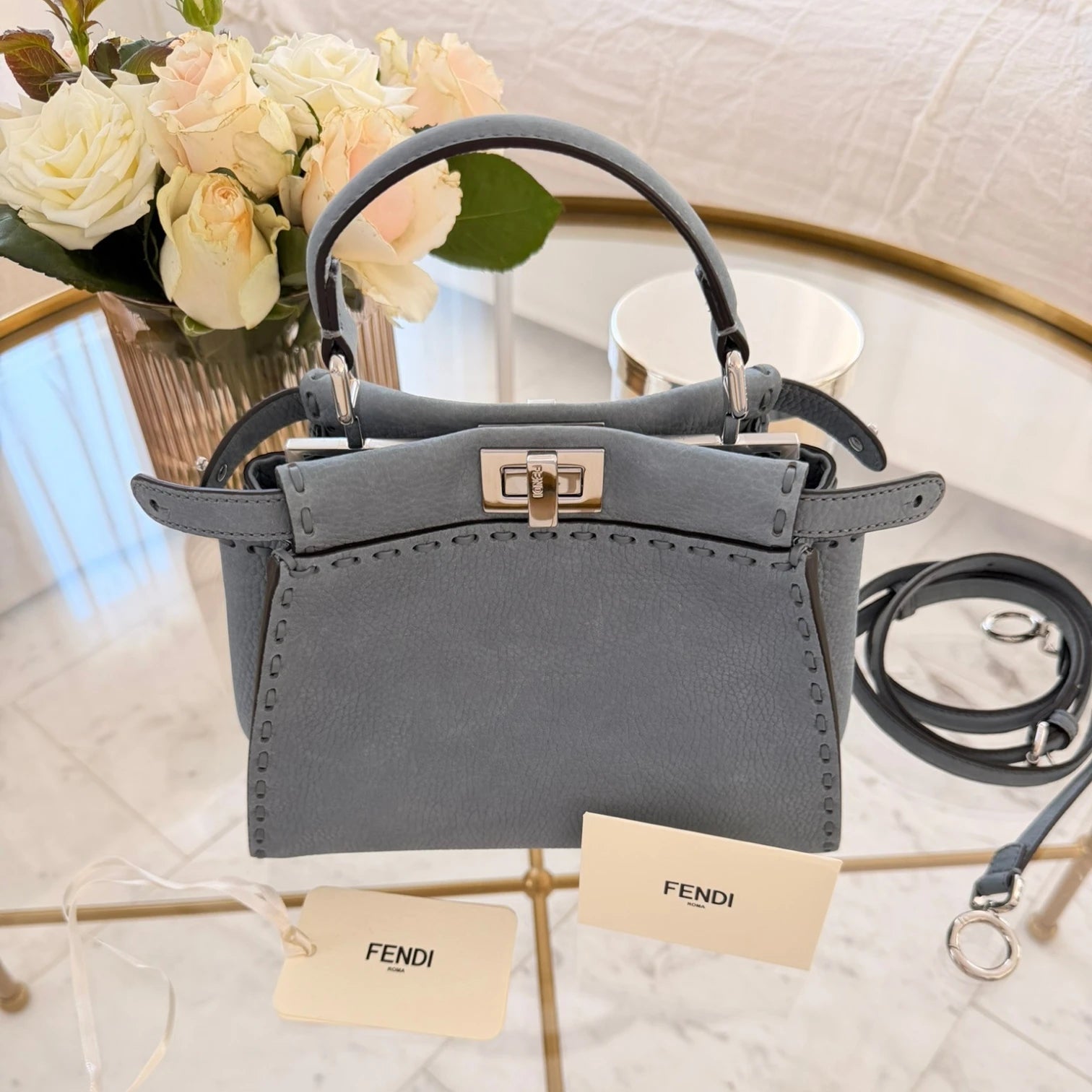 Fendi Mini Peekaboo tote bag, structured leather with double clasp available in Cyprus at HOUSE of MICY
