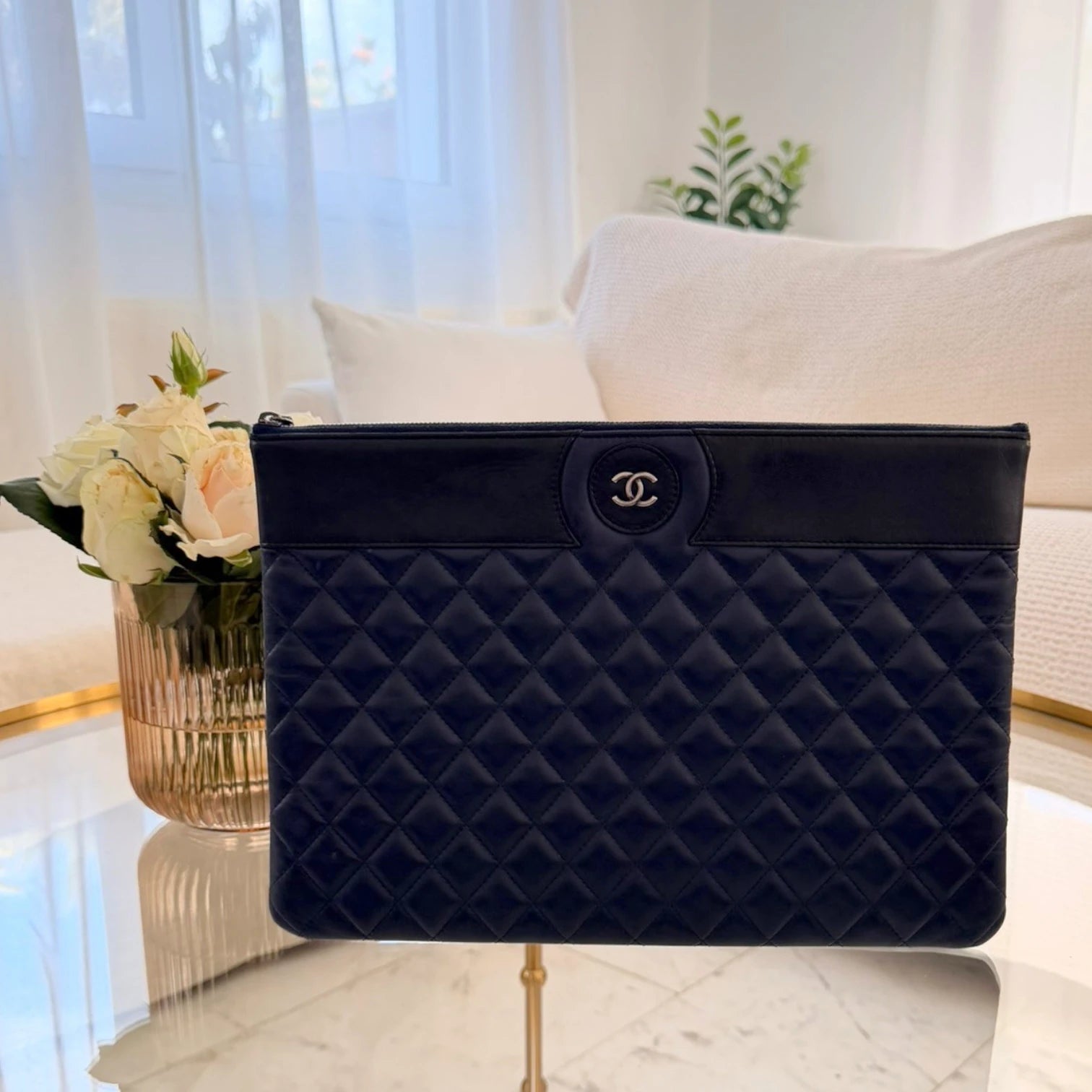 Chanel  | Large CC Bicolor Quilted Lambskin clutch bag