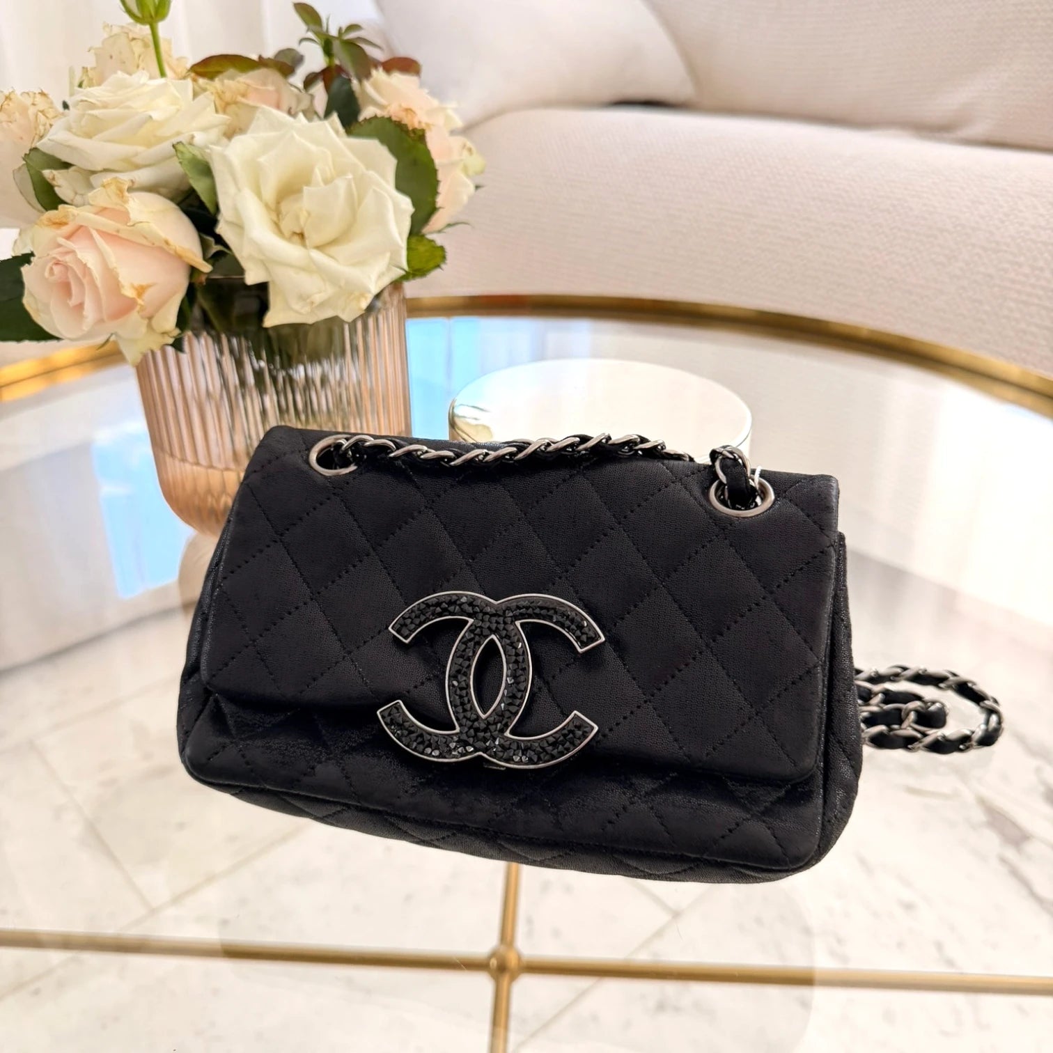 CC Chanel iridescent caviar crystal CC Wallet On Chain crossbody, silver hardware available in Cyprus at HOUSE of MICY
