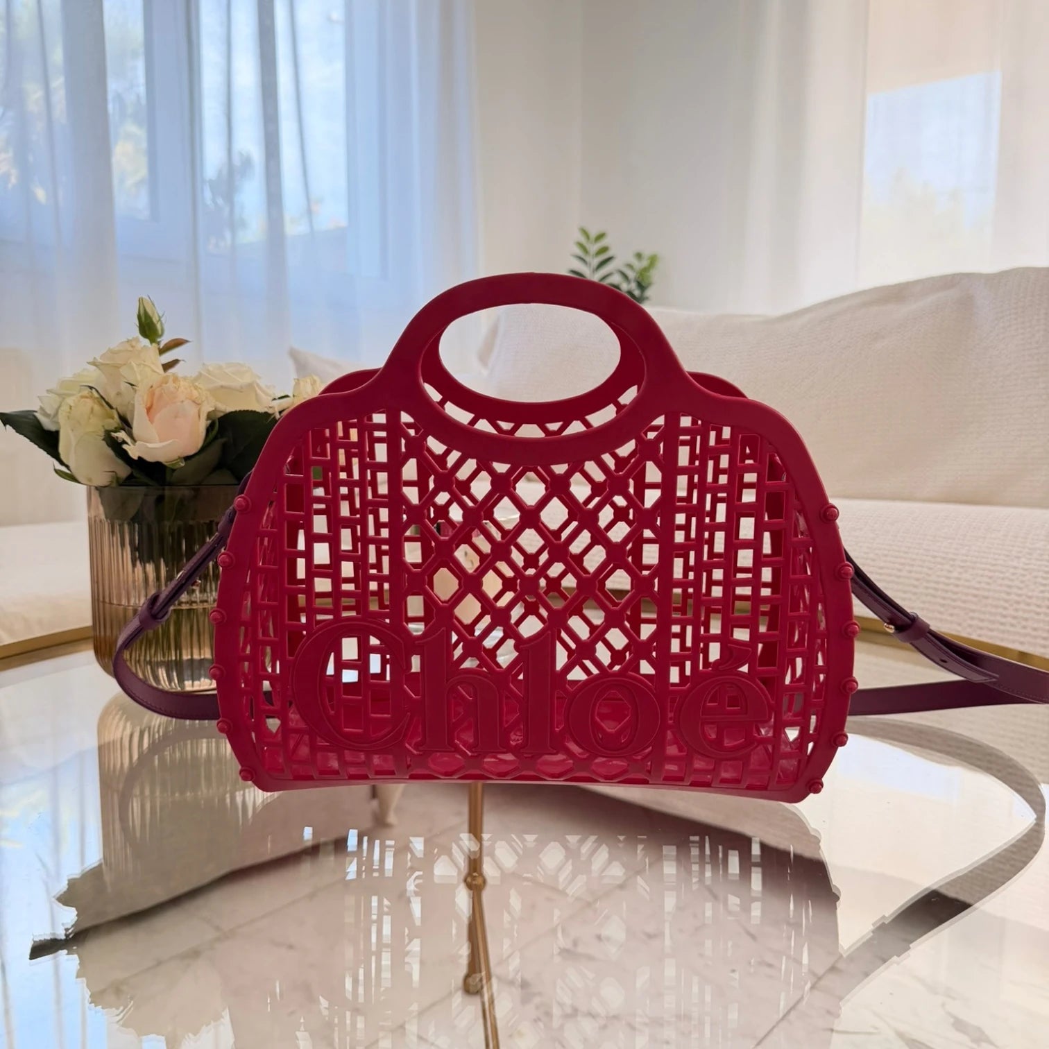 Chloé  | Cage logo-detail basket fuchsia pink tote bag