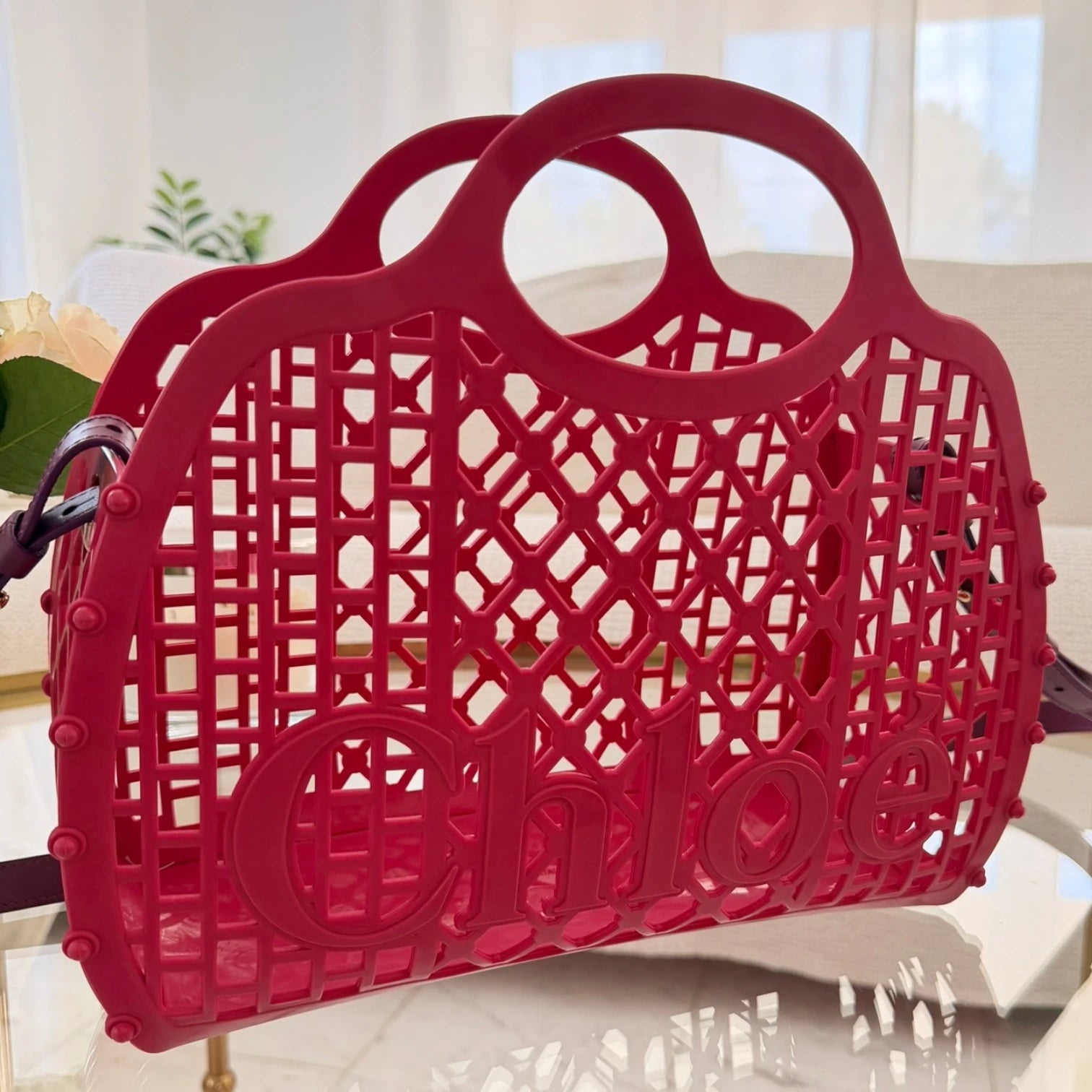 Chloé  | Cage logo-detail basket fuchsia pink tote bag